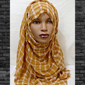 Yellow & White Gingham Fashion Scarf Hijab Shayla Muslim Headcover